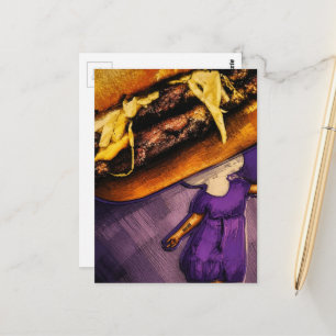 Postal Hamburguesa Tonta Señora Hongo Púrpura Collage