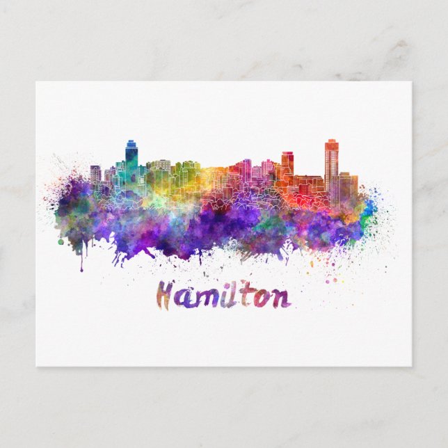 Postal Hamilton skyline in watercolor (Anverso)