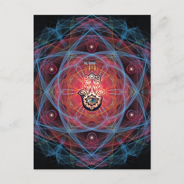 Postal Hamsa - CHAI - Geometría sagrada (Anverso)