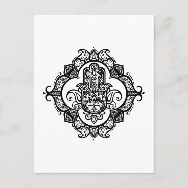 Postal Hamsa con adornos étnicos (Anverso)