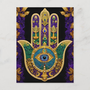 Postal Hamsa del Tercer Ojo Dorado Ornamentado