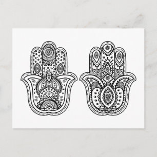 Postal Hamsa dibujada a mano con adornos