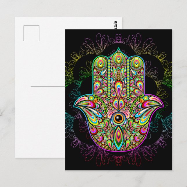 Postal Hamsa Fatma Hand Psychedelic Art (Anverso / Reverso)