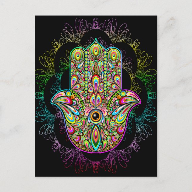 Postal Hamsa Fatma Hand Psychedelic Art (Anverso)