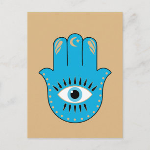 Postal Hamsa Hand Greek Evil Eye Blue