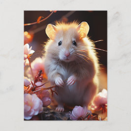 Postal Hamster Adorable en las Flores