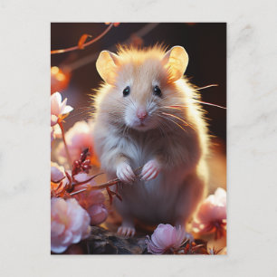 Postal Hamster Adorable en las Flores