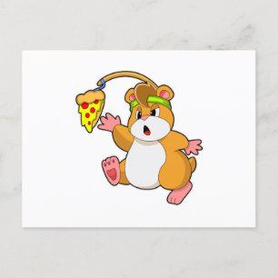 Postal Hámster al comer con pizza