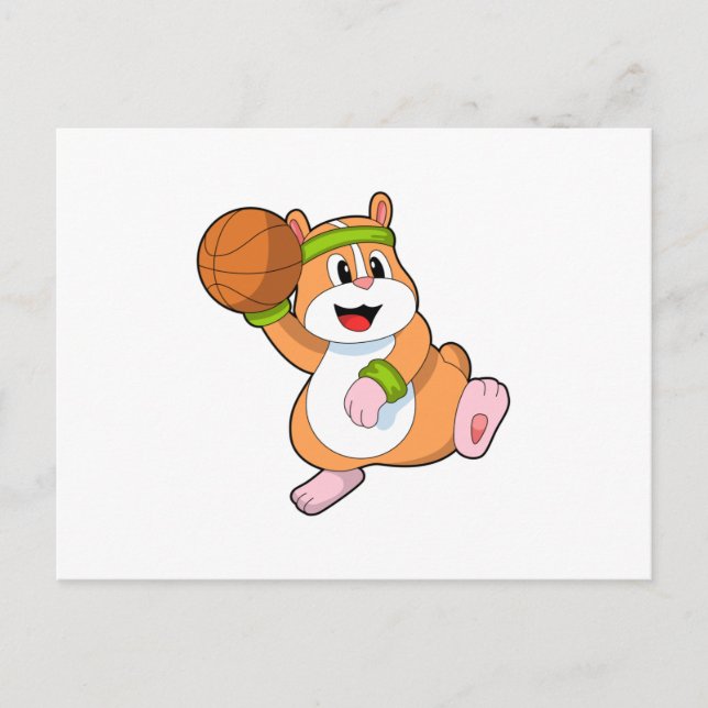 Postal Hamster como jugador de baloncesto con baloncesto (Anverso)