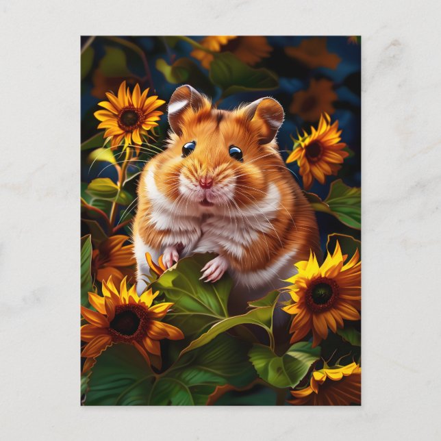 Postal Hamster entre los girasoles (Anverso)