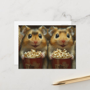 Postal Hámsters Marrones Adorables Con Palomitas De Maíz