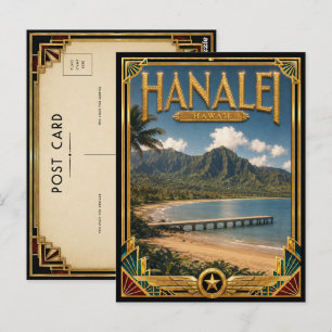 Postal Hanalei Hawaii Arte Deco Vintage Edad Dorada