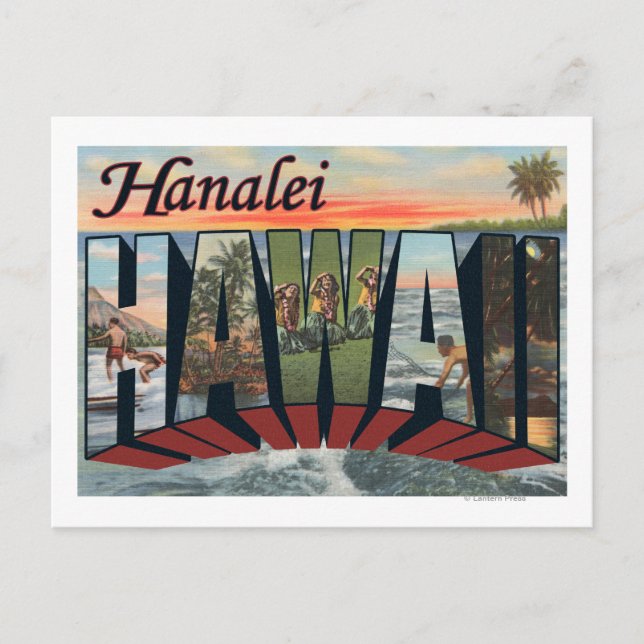 Postal Hanalei, Hawaii - Escenas de letras grandes (Anverso)