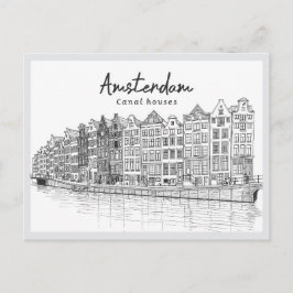Postal Hand drawn Canal Houses Amsterdam Netherlands