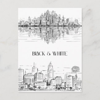 Postal Hand Drawn City Line Art Skyline | Monochrome