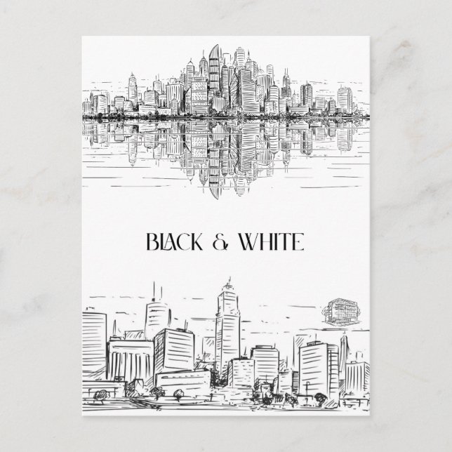 Postal Hand Drawn City Line Art Skyline | Monochrome (Anverso)