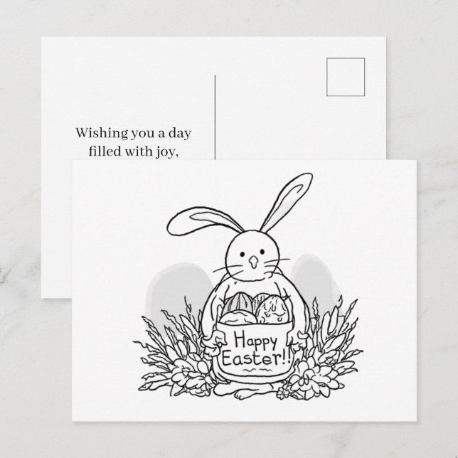 Postal Hand Drawn Easter Bunny Coloring Style Spring (Anverso / Reverso)