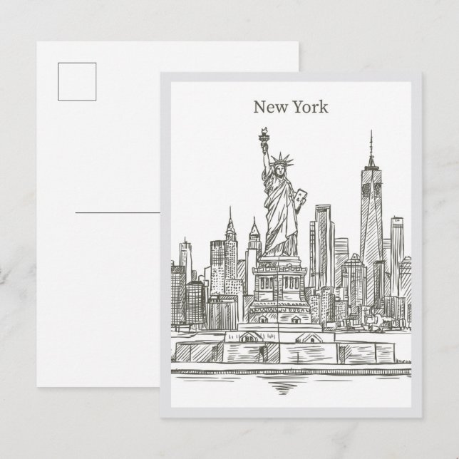 Postal Hand drawn Liberty Statue New York Landmark (Anverso / Reverso)