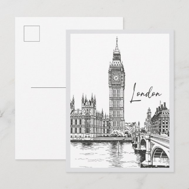 Postal Hand drawn London Street Scene Landmark (Anverso / Reverso)