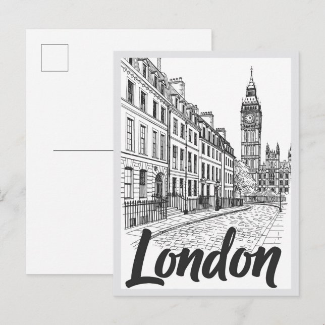 Postal Hand drawn London Street Scene Landmark (Anverso / Reverso)