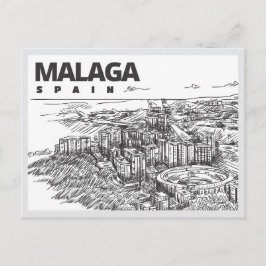 Postal Hand drawn Malaga Spain Landmark