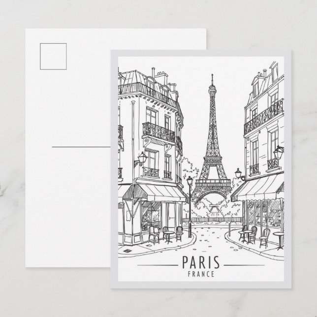 Postal Hand drawn Paris France Scene Landmark (Anverso / Reverso)