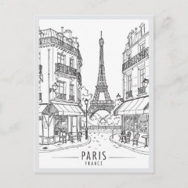 Postal Hand drawn Paris France Scene Landmark