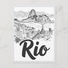 Postal Hand drawn Rio de Janeiro Brazil Scene Landmark