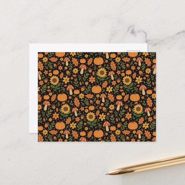 Postal Hand Drawn Rustic Fall Pattern Envelope (Anverso/Reverso In Situ)