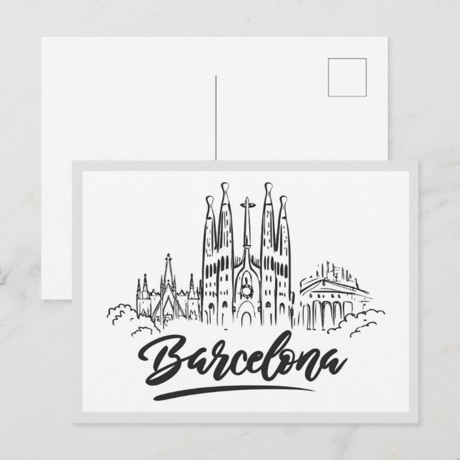 Postal Hand drawn Sagrada Familia Barcelona Spain (Anverso / Reverso)