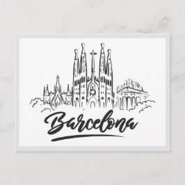 Postal Hand drawn Sagrada Familia Barcelona Spain