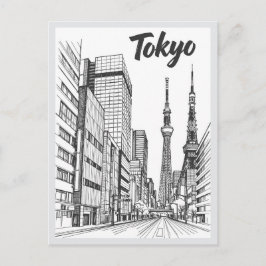 Postal Hand drawn Tokyo Street Scene Landmark