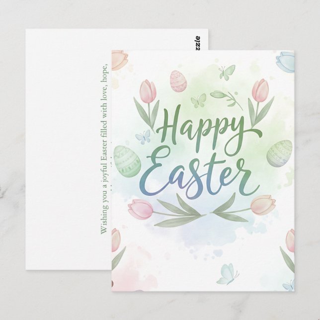 Postal Hand-Lettered Happy Easter Watercolor Greeting  (Anverso / Reverso)