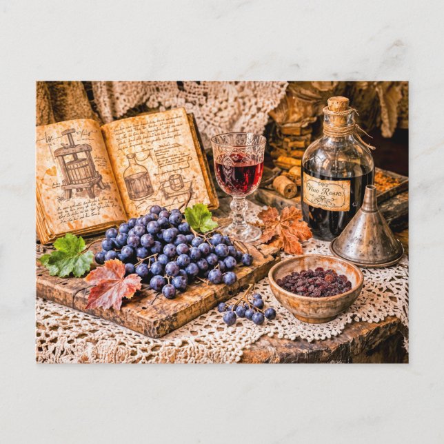 Postal Hand‑Pressed Traditional Wine with Grapes and Vint (Anverso)