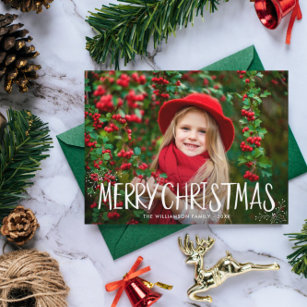 Postal hand typography family christmas photo card