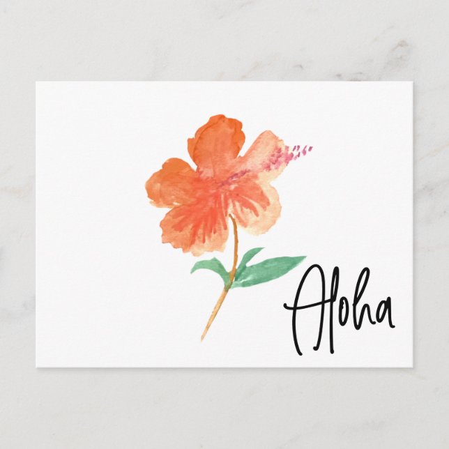 Postal Hand Watercolor Hawaii Hibiscus Movimiento Floral (Anverso)