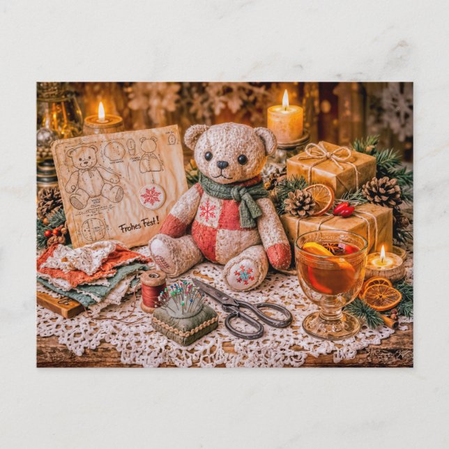 Postal Handmade Teddy Bear with Christmas Gifts and Cozy  (Anverso)