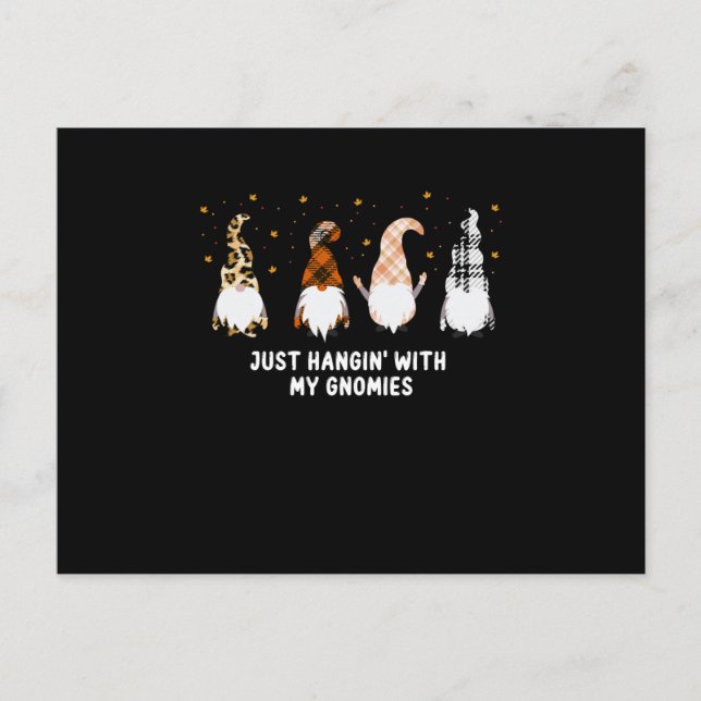 Postal Hangin con mis gnomos, navidades, Halloween (Anverso)