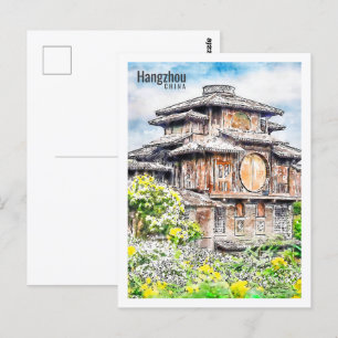 Postal Hangzhou China Travel Place Watercolor