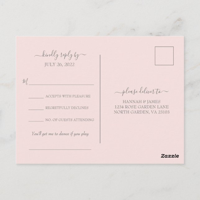 Postal Hannah Modern Simple Song Request Wedding RSVP (Reverso)