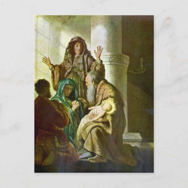 Postal Hannah y Simeon en el templo de Rembrandt (Anverso)