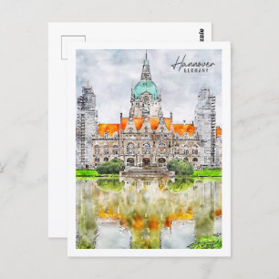 Postal Hannover Alemania Travel Place Watercolor