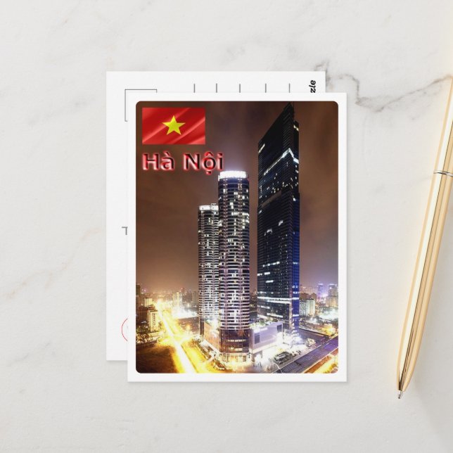 Postal Hanoi - Torre emblemática por la noche - Vietnam - (Anverso/Reverso In Situ)