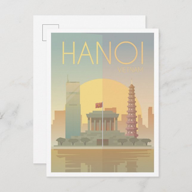 Postal Hanoi Vietnam Ilustracion de Viajes de Arte (Anverso / Reverso)