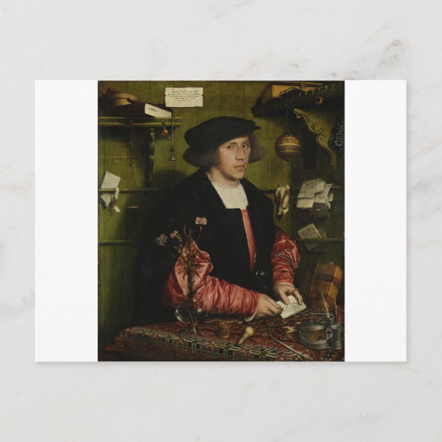 Postal Hans Holbein, el joven comerciante Georg Gisz (Anverso)