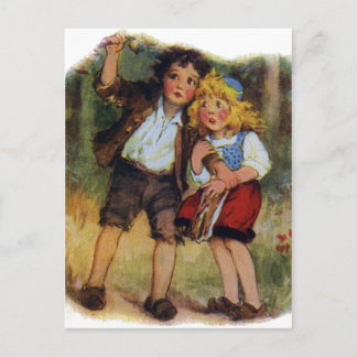 Postal Hansel y Gretel perdidos en el bosque