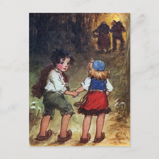 Postal Hansel y Gretel se dirigen al bosque (Anverso)