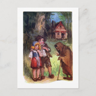 Postal Hansel y Gretel se encuentran con la bruja