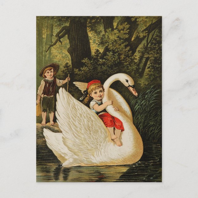 Postal Hansel y Gretel y el cisne (Anverso)