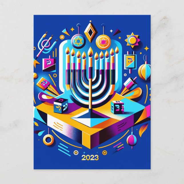Postal Hanukkah colorida 2023 (Anverso)